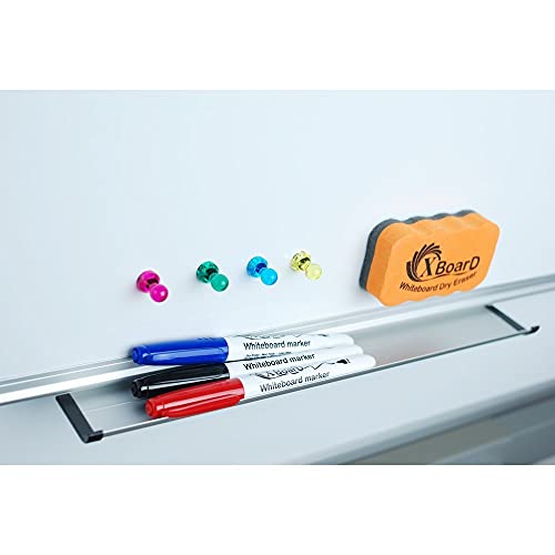Xboard Magnetic Dry Erase Board/Whiteboard, 36 X 24 Inches, Double Sided White Board,1 Dry Eraser & 3 Dry Erase Markers & 4 Push Pin Magnets #TOP4