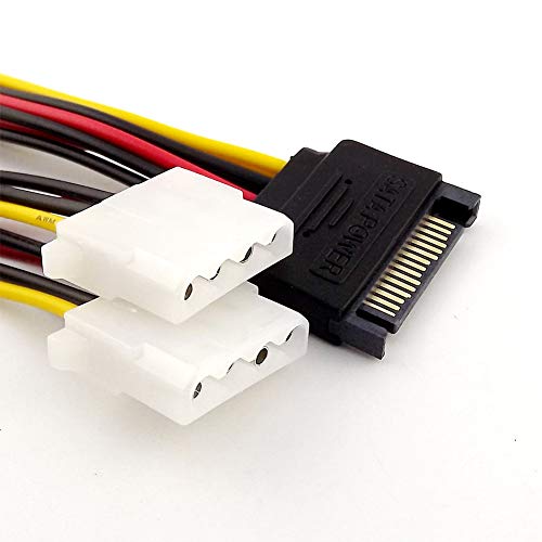 Blacell 6" Sata 15-Pin Male To Dual 4-Pin Molex Female Y Splitter, 308977 #TOP6