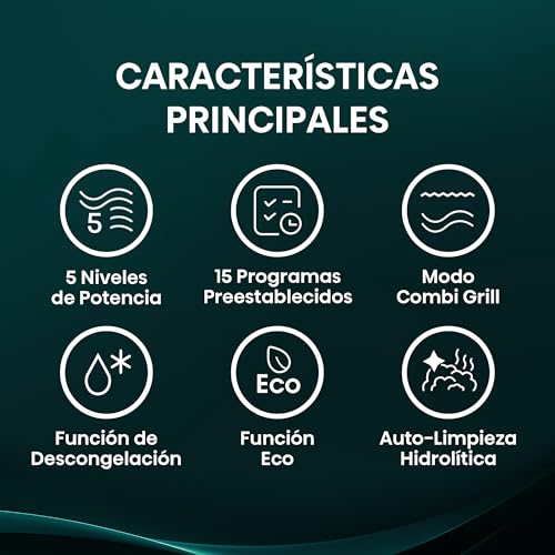 Hisense BIM320G41X - Microondas Integrable, 1000W, 20L, Alto 38.8cm x Ancho 59.5cm, Color Inox, 5 Niveles de Potencia, 15 Programas Preestablecidos, Grill Combo, Descongelar por Tiempo o Peso - imagen 3