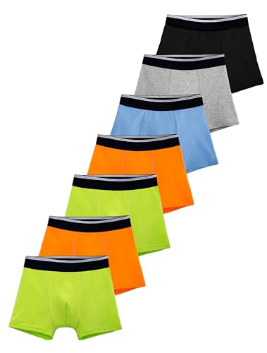 TIICHOO Boys Incontinence Underwear Cotton Washable Underwear for Kids 7 Pack (Medium Black/Gray/Blue/2 Orange/2 Neon Green)