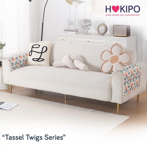 Image of HOKIPO Folk Garden Quilted Sofa Armrest Cover - 1 Pair | 'Tassel Twigs' Series (IN-987-T9*2)