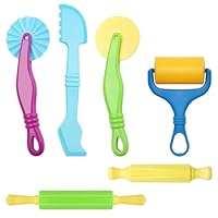 APOMOONS 6 Pcs Playdough Set Playdough Accessories Play Dough Tools DIY Playdough Tools Playdough Cutters Clay Roller and Plasticine Modelling Tools Set for Kids (Random Colors)