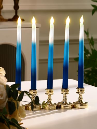 Image of Funtery 48 Pcs Flameless LED Taper Candles Battery Operated Candles Bulk Realistic LED Candlesticks Flickering for Wedding Church Party Home Decor(Gradient Blue,11 Inch,Classic Style)