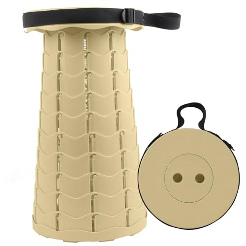 Rikopin(リコピン) 折り畳み椅子 折りたたみ椅子 軽量 小型 コンパクト 高さ調整可能 持ち運び 防水 耐荷重 130kg アウトドア キャンプ チェア 携帯 スツール 低い 風呂 釣り フェス 運動会 観戦 屋内 屋外用 (ベージュ)のサムネイル