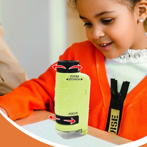 Microscópio de Bolso Infantil Portátil, Microscópio Composto 120x para Iniciantes, Experimentos Cien