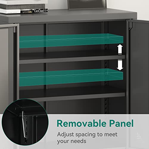 YITAHOME Aktenschrank Abschließbar, Metallschrank mit 2 Verstellbare Einlegeböden, Büroschrank Stahlschrank mit Belüftungslöcher für Arbeitszimmer Büro Garage Schule, Schwarz, 80 x 40 x 90cm
