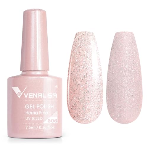 VENALISA Gel Nail Polish 7.5ml Pink Glitter Color Gel Polish Soak Off UV LED Long-Wear Mirror Shine Essential for Nail Art Salon-Quality Manicure at Home