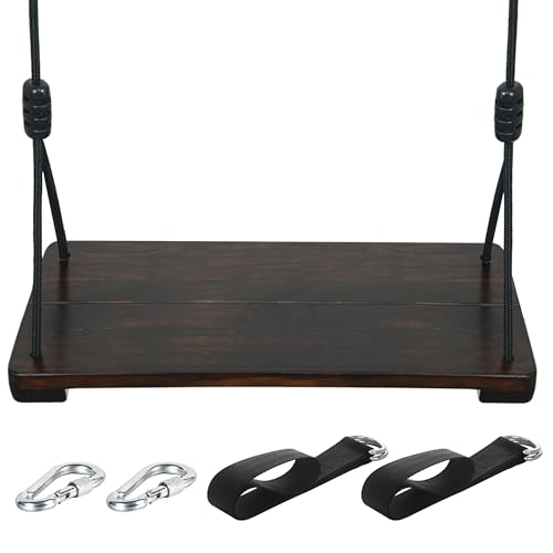 KINSPORY Wooden Swing Seat, Outdoor Swing Set Accessories for Backyard, Height Adjustable Rope with Hanging Tree Straps Kit for Porch Patio Garden Playgroud (Brown)