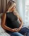 Riyiper 3 Pack 92% Cotton Mock Turtleneck Maternity Tank Tops, Ribbed Sleeveless Side Ruched Slim Pregnancy Shirts for Women(Black, White, Light Coffee,Small)