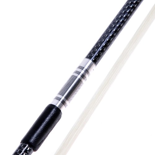 Image of Kmise Violin Bow 4 /4, Black Full Size Carbon Fiber Reticulate Bows for Fiddle with Mongolian Horse Hair OX Horn Frog Silver Wire Winding for Beginners and Advanced Players