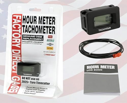 Hardline Products USA Digital Hour Meter & Tachometer – OEM Replacement for Toro - MTD - Cub Cadet - Bad Boy - Troy Built - Briggs and Stratton– Waterproof Inductive Maintenance Gauge – N310