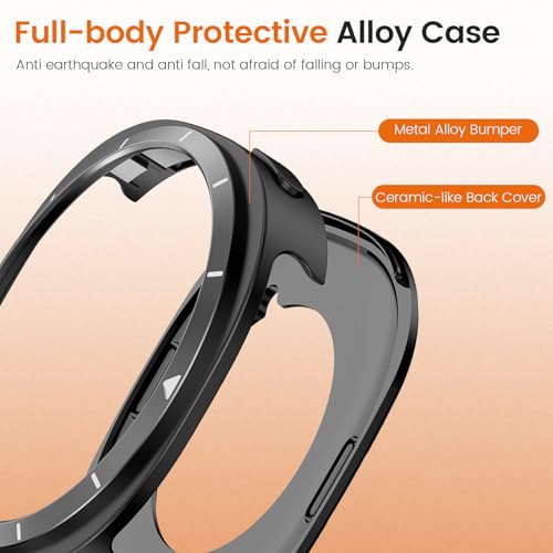 Image of 2 in 1 Metal Rugged Case Compatible with Samsung Galaxy Watch 8 40mm 44mm Shockproof Protect Bumper Case with Back Cover (NO WATCH) (Titanium and Orange,40mm)