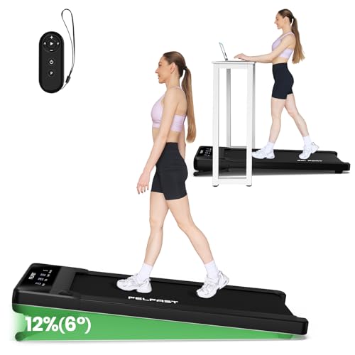 FelFast Walking Pad Treadmill 6° Incline, Remote, LED, Black