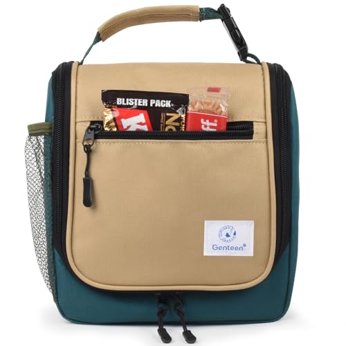 Genteen Kids Lunch Box, Insulated Lunch Bag for Kids, Toddler, Girl, and Boy; Holds Lunch Box, Water Bottle, & Snacks; Easy-Clean Water-Resistant Fabric & Multiple Zippered Pockets (Green Kakii)