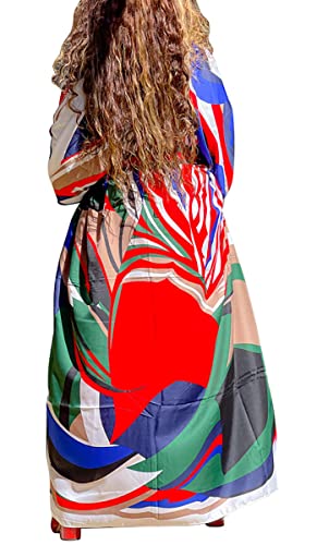 Image of Kimono Cardigan for Women Long Boho Satin Kimono Robes Plus Size Open Front Beach Swimsuit Cover Ups Lightweight Duster