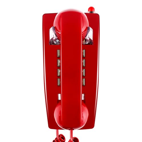 HTMengt Traditional Red Wall Phones for Landline Mechanical Ringing, Classic 2554 Wall Telephone Ringing Indicator, Retro Wall Phone Hearing Aid, Old Wall Mount Phone for Home,School, Backup Telephone