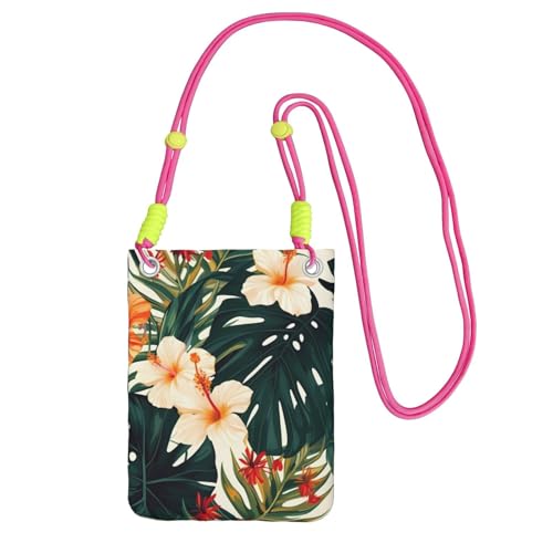 Pochette pour téléphone portable à motif tropical hawaïen et fleurs fuchsia
