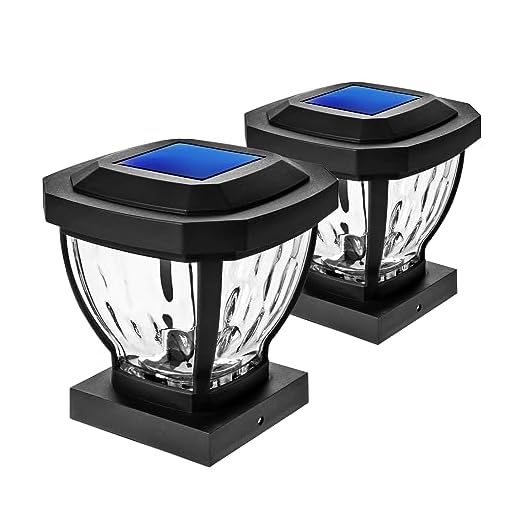 Home Zone Security Solar Post Cap Lights - Decorative Glass LED Outdoor Fits 3.5 x 3.5 in. Post Lights, Black (2-Pack)