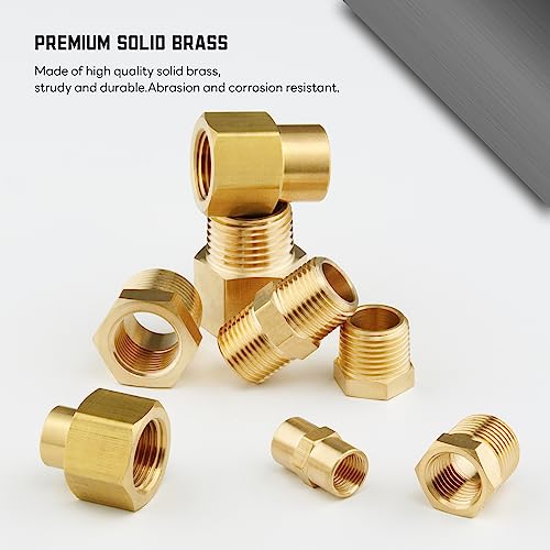 KOOTANS 66pcs Brass Pipe Fittings Assortment NPT Adapter Fitting, Reducer Bushing, Hex Nipple, Reducing Hex Coupling, Pipe Head Brass Plug Kit