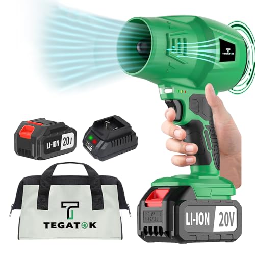 Tegatok Mini soplador de hojas inalámbrico de 4.0 Ah, soplador de hojas eléctrico inalámbrico de 20 V con 1 batería y cargador, sopladores de hojas ligeros a pilas para cuidado del césped, patio,