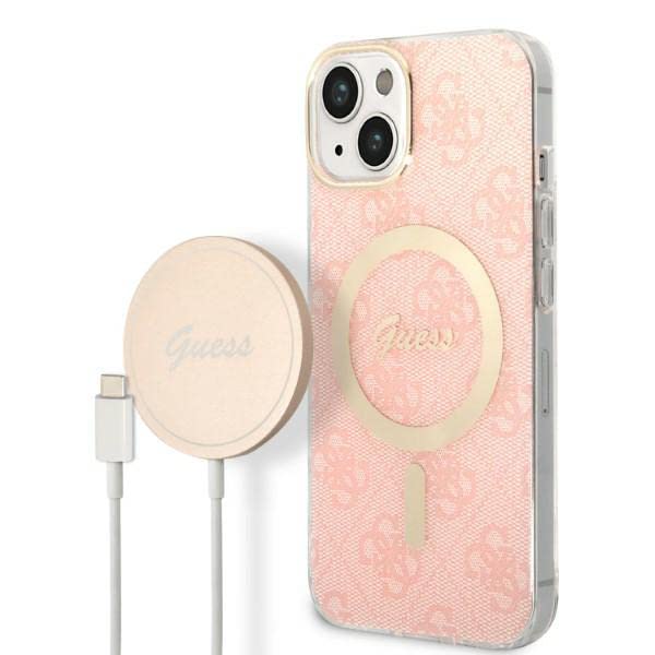 Guess Bundle GUBPP14MH4EACSP Coque et Chargeur iPhone 14 Plus 6,7" Rose Hard Case 4G Print