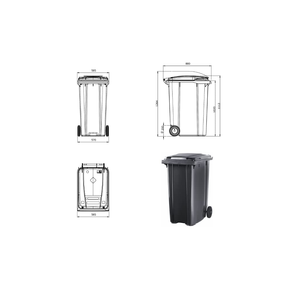 ESE France Conteneur Poubelle à déchets 2 roues - 360L - Robuste et Économique - 100% Recyclé - Gris avec Couvercle Jaune - Fabriqué en France