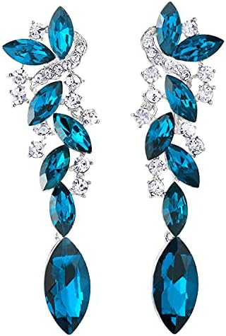 Art Deco Wedding Bridal Party Rhinestone Marquise Cluster Chandelier Long Dangle Statement Earrings