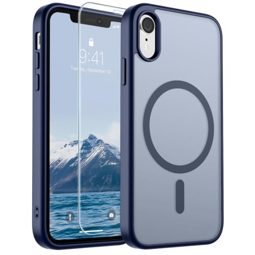 Image of SUPFINE Magnetic for iPhone XR Phone Case Navy Blue | With Screen Protector, Translucent Matte, Compatible with MagSafe, Military Grade Drop Proof, Rugged Shockproof Protective