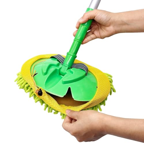 Image of 47 inch Car Wash Brush Mop Cleaning Tool with Long Handle Kit for Washing Detail Car Truck, SUV, RV, Trailer, Boat 2 in 1 Chenille Microfiber Sponge Duster, Paint Scratch Free