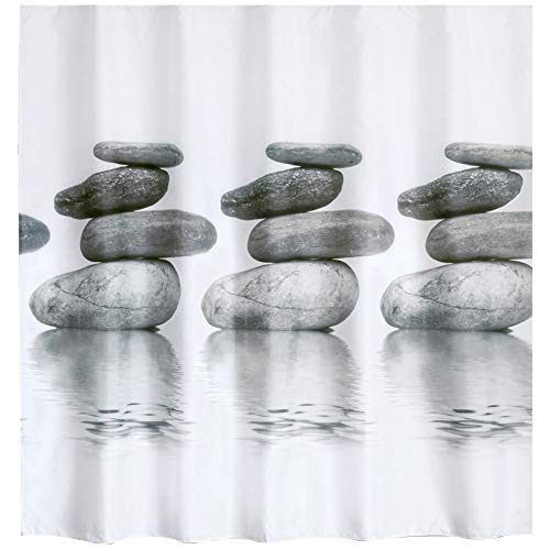 TOPINCN Cortina de Ducha Patrón de Piedras Grises Impermeable Molde y Moho Cortina de baño Resistente con Ganchos para Colgar (220 * 200CM)