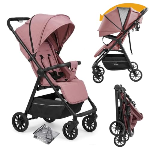 Image of Lightweight Travel Stroller at Only 4.6 kg, Folding Compact Pushchair with Multi-Position Recline, Babies and Toddlers Pram from Birth, Baby Buggy with Cup Holder, Canopy (A8 Pink)