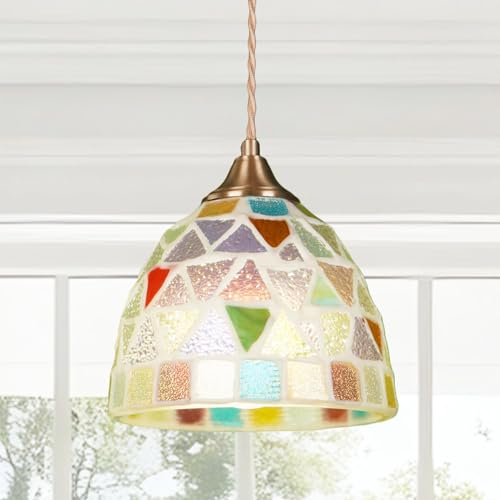mfanchan 7-Inch Modern Single Head Pendant Light, Colored Glass Semi Flush Mount Ceiling Light Fixture, Height-Adjustable Hanging Lamp for Kitchen Island Dining Room Hallway Foyer — view 2