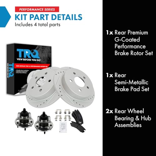 Image of TRQ Performance Rear Brake Pad and Rotor Set Semi Metallic Coated Rotors Compatible with 1999-2004 Oldsmobile Alero 1999-2005 Pontiac Grand Am