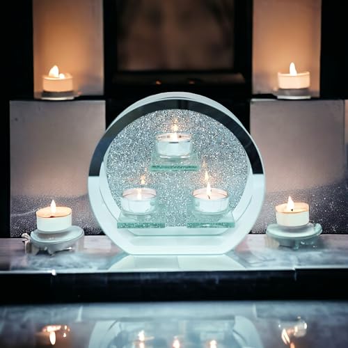 SERENA'S ® Round Crushed Diamond Crystal Tealight Candle Holder Candle Holder with Walls| Creative Ornament for Home | Dining Table and Bar | 3 Tealight Holder | Best For Gift