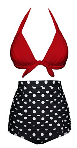 Angerella Vintage High Waisted Bikinis Swimsuits Two Piece Swimsuit (SST017-R1-L),Red(Ploka),US6-8=Tag Size L