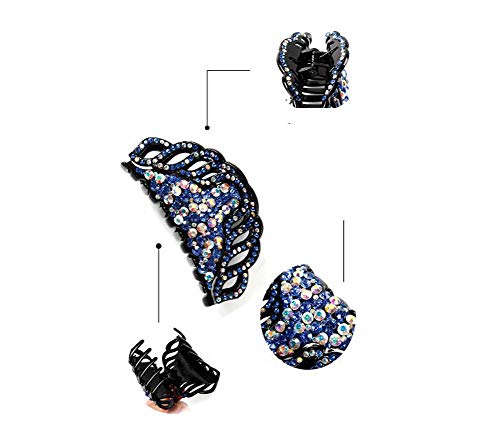 Women Lady Exquisite Crystal Hair Clip Claw Pins Large Fancy Rhinestones Claw Clip Jaw Clips For Thick Hair (Blue) #TOP3