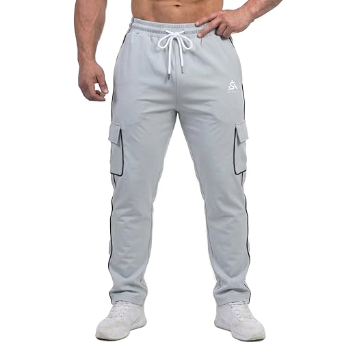 Image of Men's Cargo Track Pants with Side Piping, Drawstring Waist, Gym and Casual Wear