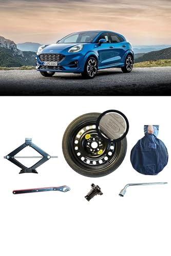 Kit de roue de secours 17 compatible avec Ford Puma avec Cric, Clé, Vis et Sac 125/70R17
