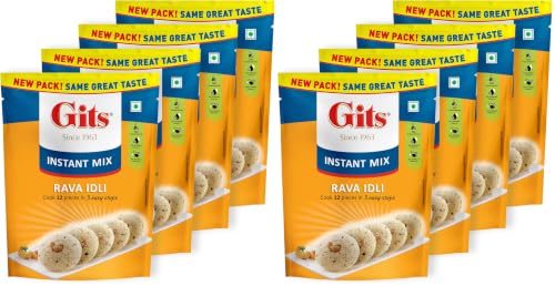 Image of Gits Instant Rava Idli Breakfast Mix, Makes 12 per Pack, Pure Veg, South Indian Breakfast Recipe,800g (Pack of 8, 200g Each)