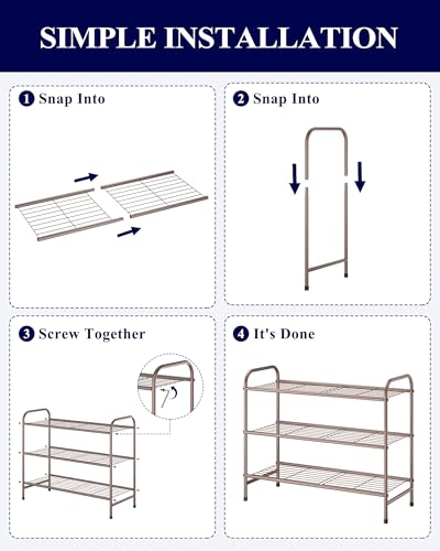 Image of Kitsure Shoe Rack - Stainless Steel Shoe Organizer, Sturdy Shoe Rack for Closet and Front Door Entrance, Free Standing Shoe Shelf, Closet Organizers and Storage, 25.6 inch Wide - 3 Tier, Brown