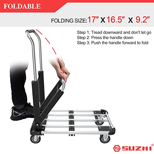 Folding Platform Truck Cart With Wheels, Collapsible Dolly, Foldable Dolly Cart, 330Lbs Capacity, Durable, Solid & Essentials For Moving Luggage, Travel, Shopping #TOP2