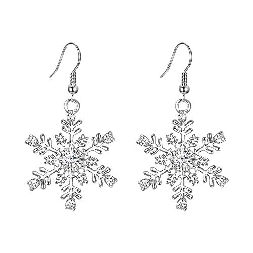EVER FAITH Austrian Crystal Winter Party Snowflake Dangle Earrings Clear