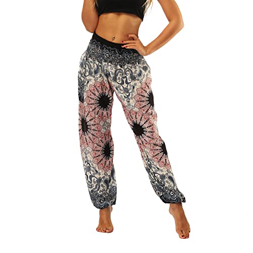 Lu's Chic Women's Boho Pants Harem Smocked Waist Yoga Hippie Palazzo Summer Beach Pants Pattern10 One Size #TOP1
