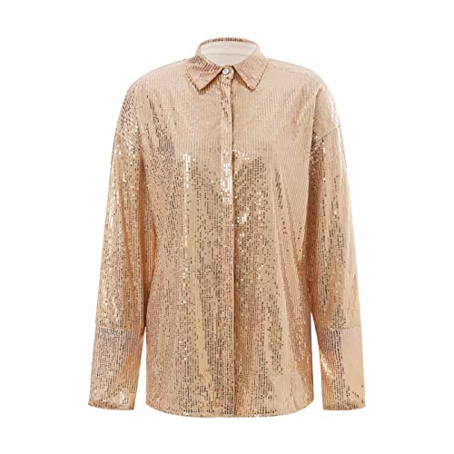 Amazon.com: CCChic Women Sparkle Sequin Button Down T Shirt