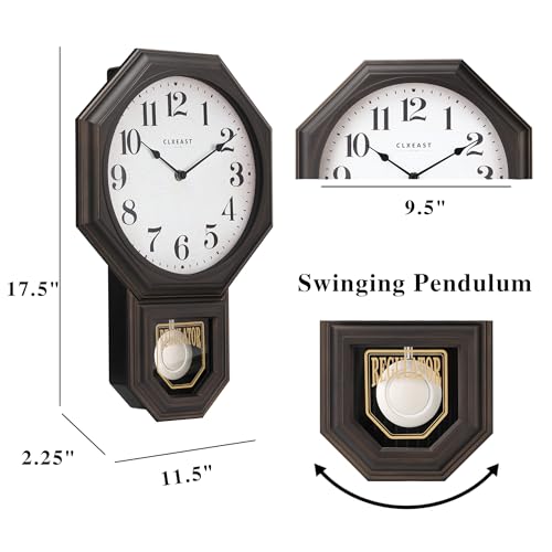 CLXEAST Pendulum Wall Clocks for Living Room Decor, Large Schoolhouse Regulator Clock with Pendulum,Oil Rubbed Bronze Black Plastic,House Warming Gifts New Home,12" W x 17" H - Image 3