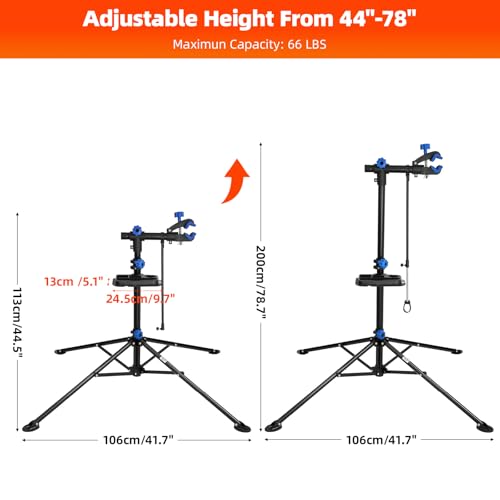 kisidus Fahrradmontageständer Reparaturständer mit Werkzeugablage, klappbar & höhenverstellbar, Klemmkopf 360° drehbar, Montageständer vierbeinig stabil mit festem Stand, bis 30 kg belastbar
