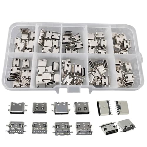 Conectores de base de carga USB Tipo C, kit de 100 piezas con 10 modelos de 6 y 16 pines