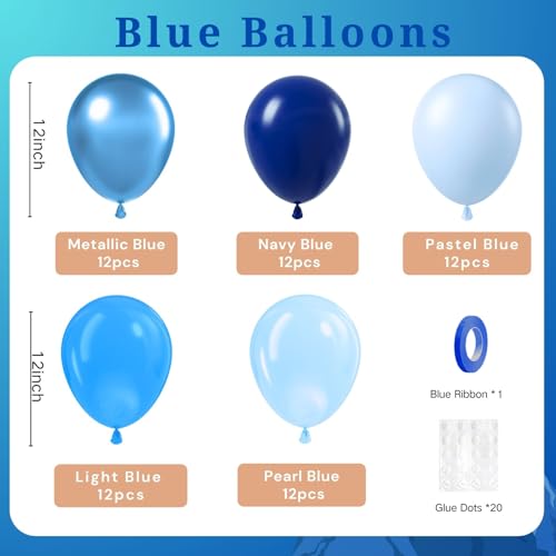 Image of BAUANOOY Blue Balloons Metallic Blue Balloon, 60pcs 12 Inch Chrome Baby Pearl Blue Balloons Navy Latex Balloon for Baby Shower Graduation Birthday Party Decorations
