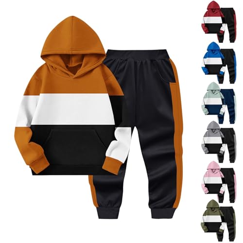 Girls 2 Piece Oufits Colorblock Long Sleeve Pullover Sweatshirt Elastic Sweatpants Matching Tracksuit for Boys 2-14 Years2