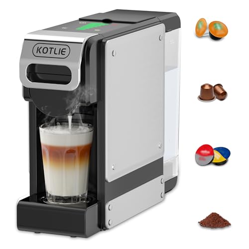 4 en 1 Máquina de Café en Cápsulas 19BAR para Lavazza MIO/Nespresso Original/Dolce Gusto cápsulas y Café Molido, Máquinas Automáticas de Café Espresso en Cápsulas Pequeñas, 1L, 1450 W